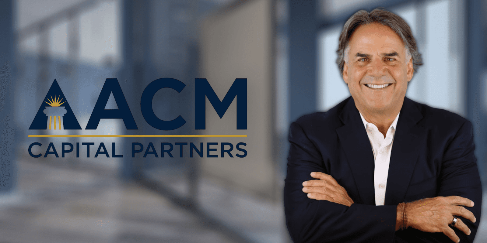 Smiling man in business suit beside ACM Capital Partners logo, representing leadership and strategic optimism during instability.